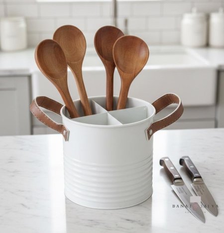 ستاند معدن مع ايدان جلد  للملاعق والشوك